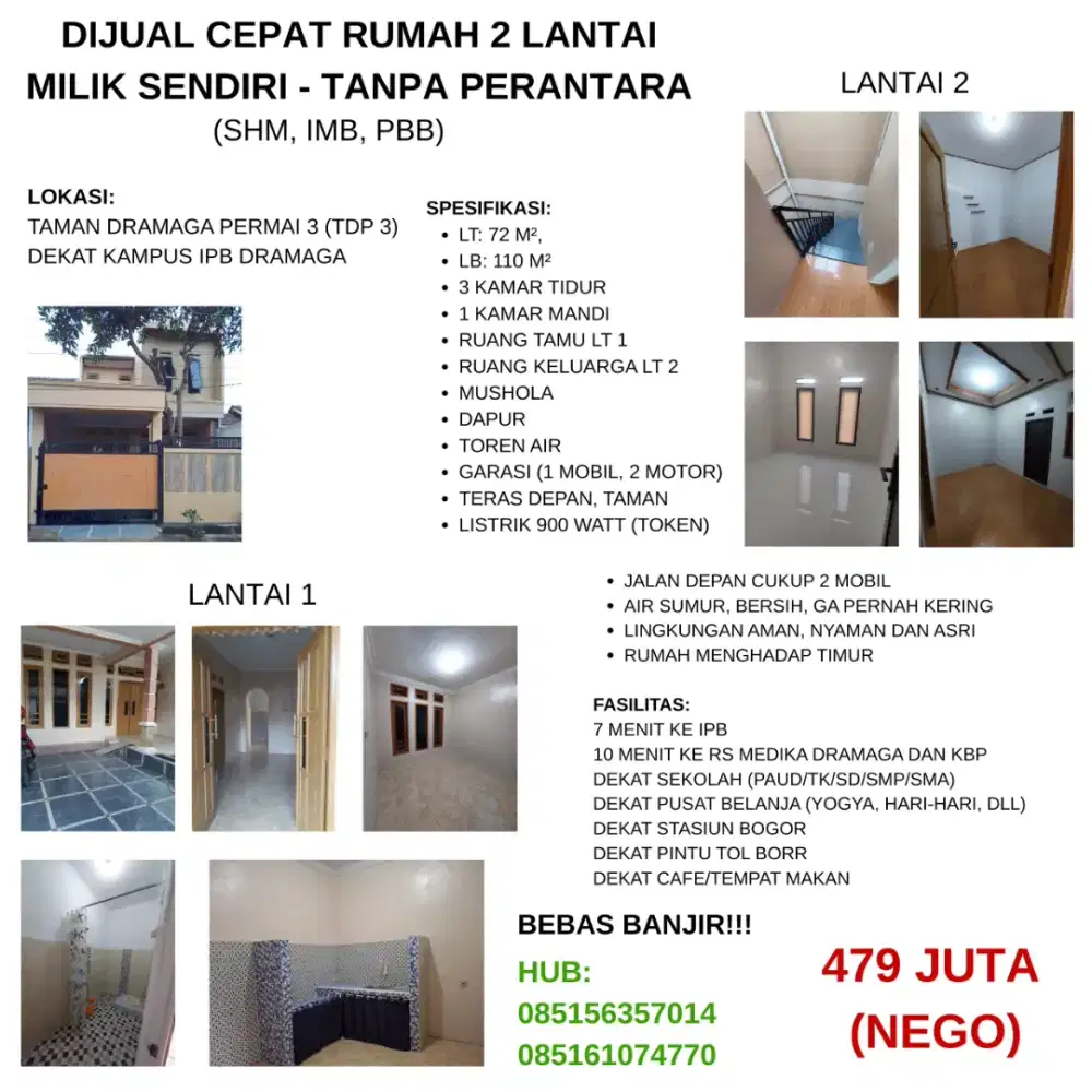 Rumah 2 lantai Dramaga SIAP HUNI