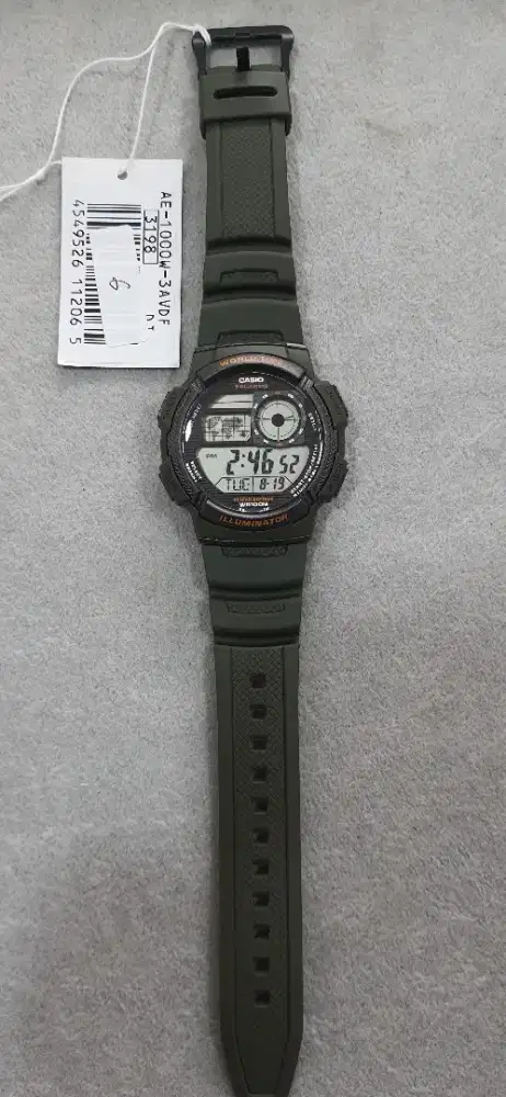 Casio AE‑1000W‑3AVDF Original – World Time Hijau Army,