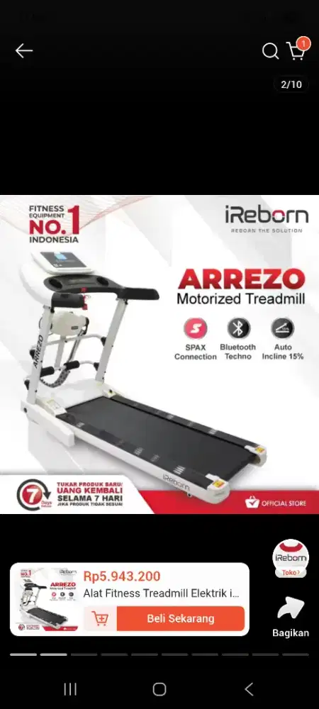 Dijual rugi Alat Treadmill ARREZO i reborn,barang msh seperti baru.