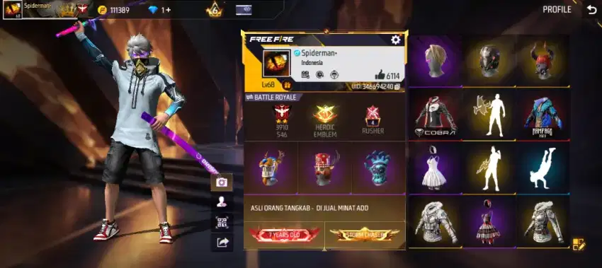 Jual akun Game FF , Game FF
