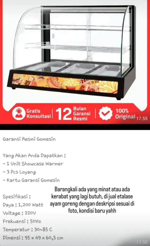 Etalase Warmer makanan