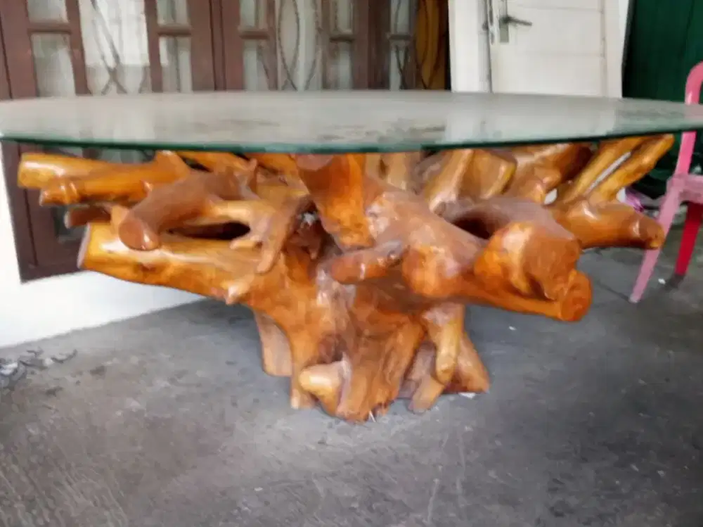 Dijual Meja kayu Akar Jati - kaca akar Jati
