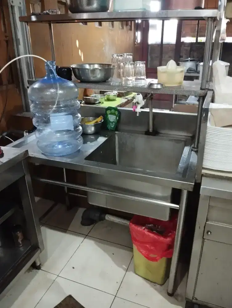 Ex restoran single sink cucipiring stainless steel berikut rak tingkat