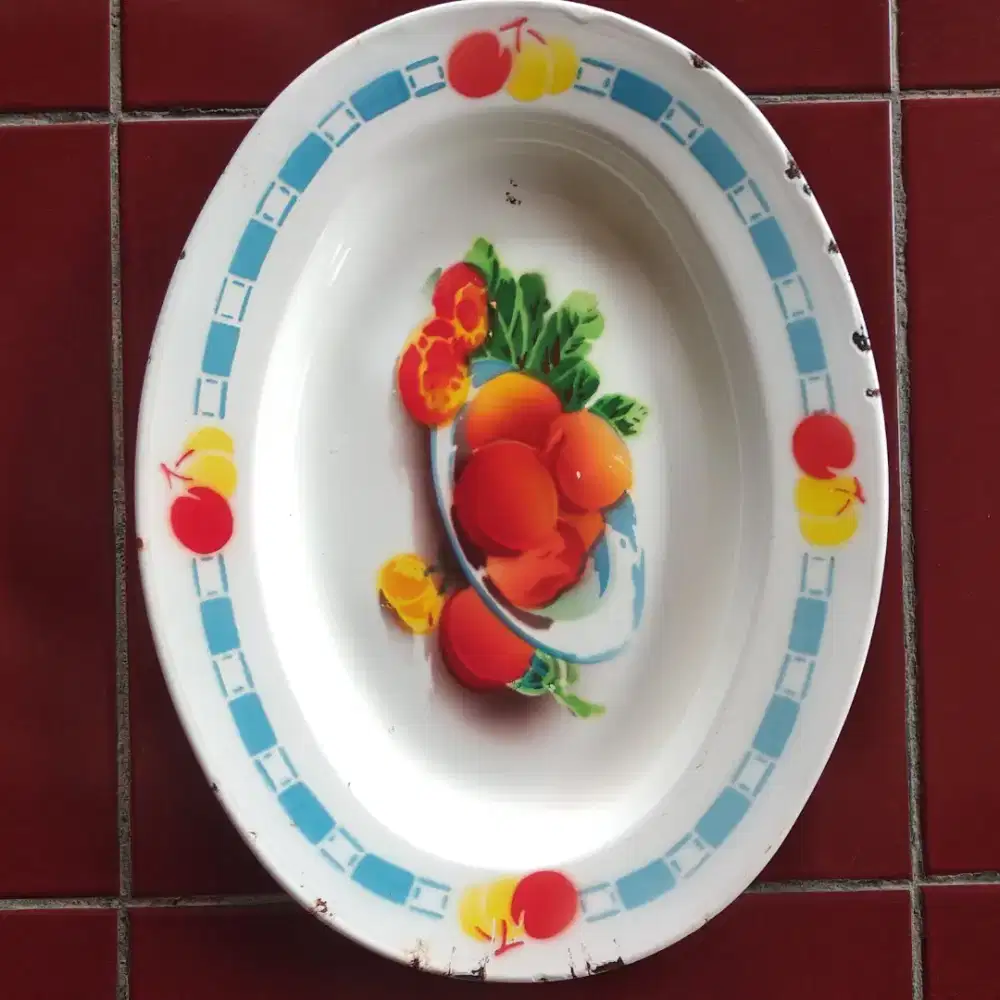 Piring panjang lonjong lodor kaleng seng enamel jadul lawas antik#2