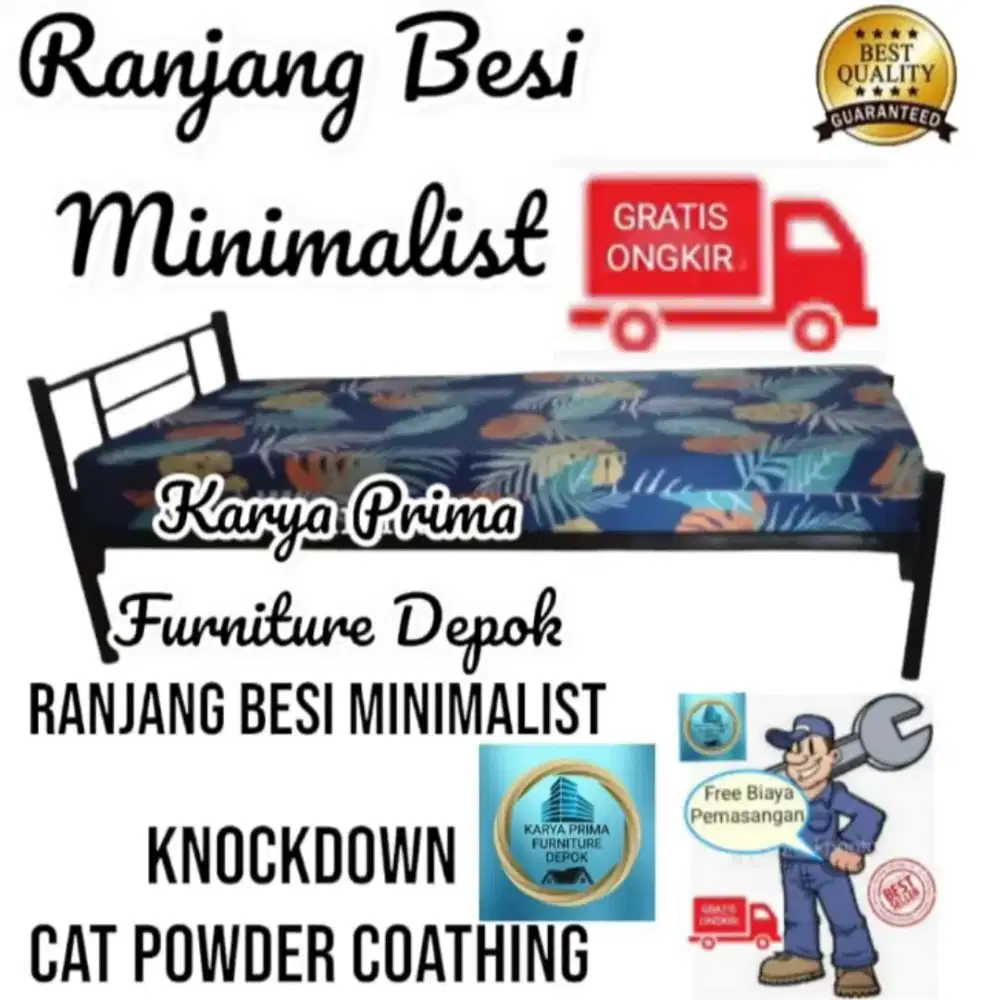Ranjang Single Bed Besi 90x200 kuat awet baru 850rb free ongkir pasang
