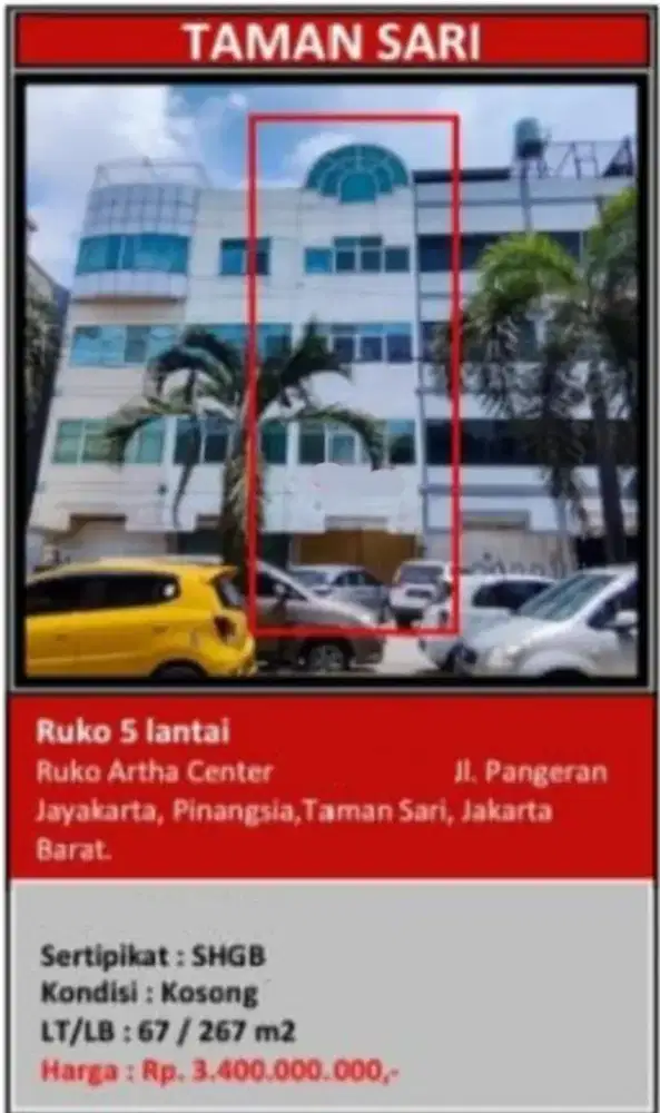 Dijual Ruko 5 Lantai Artha Centre Pangeran Jayakarta