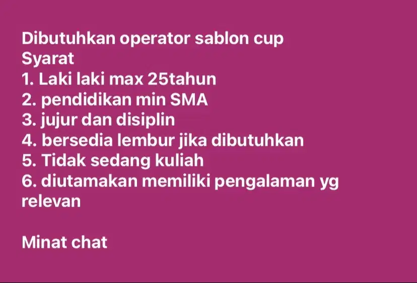 Lowongan kerja operator sablon