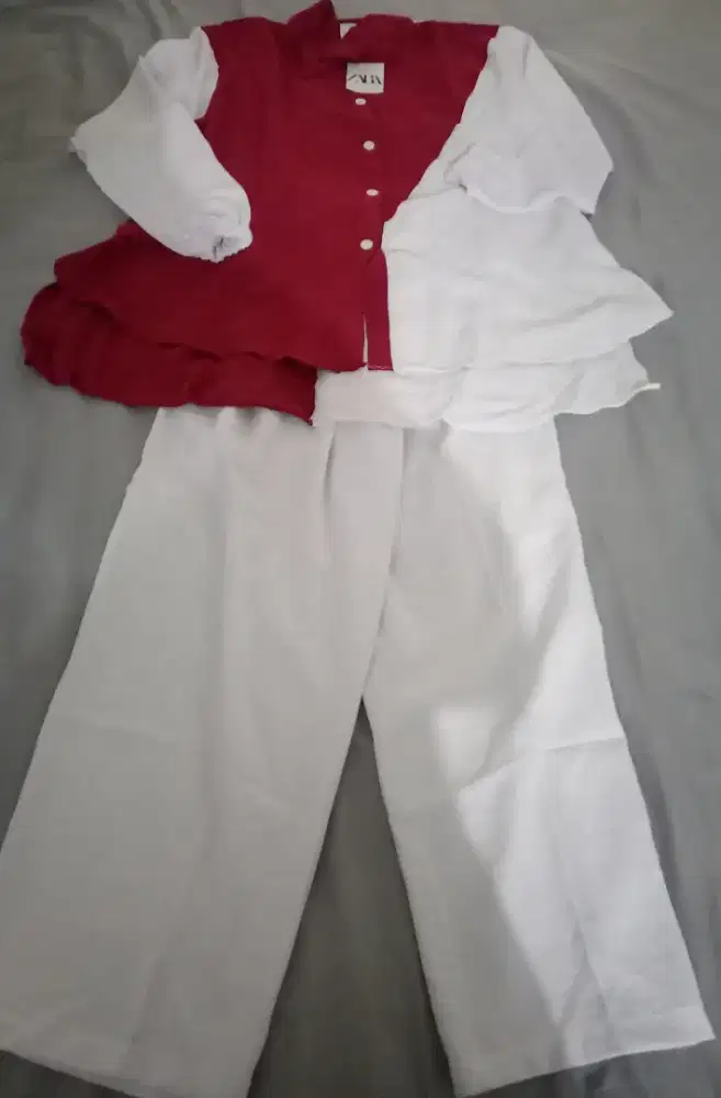 set atasan n celana 1 stel merah putih