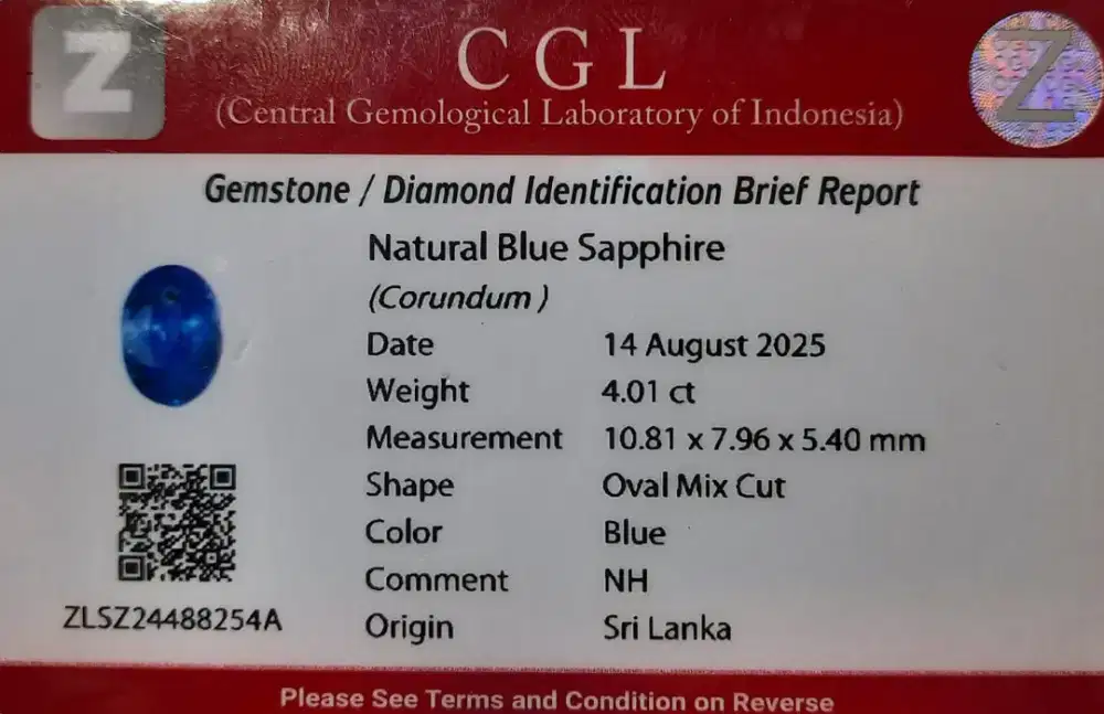 Cincin Blue Sapphire Srilanka No hit 4,01 CRT Boss