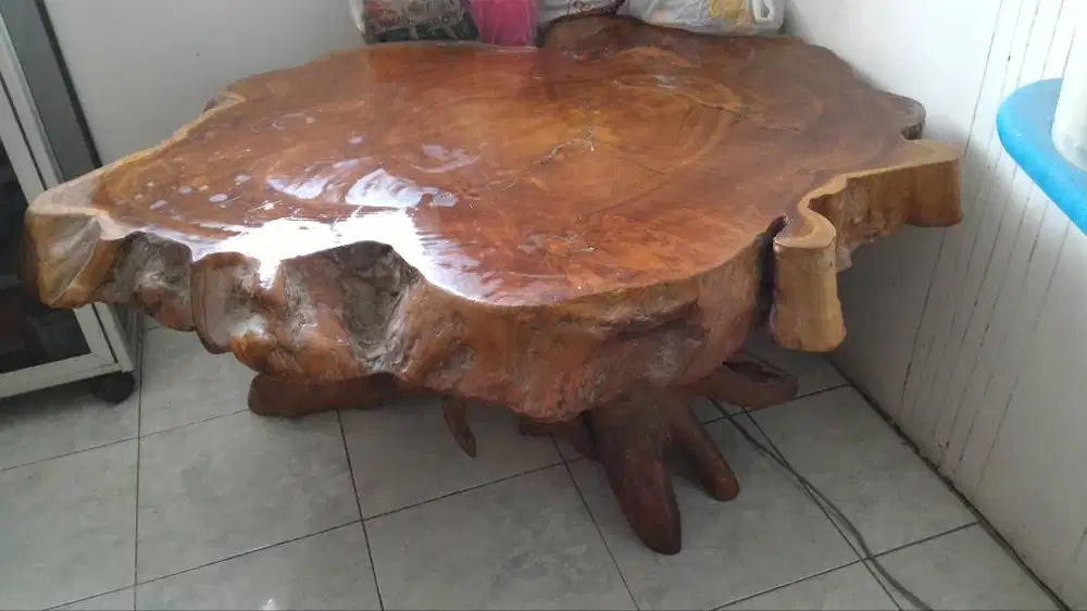 Meja Bonggol Kayu Jati Antik
