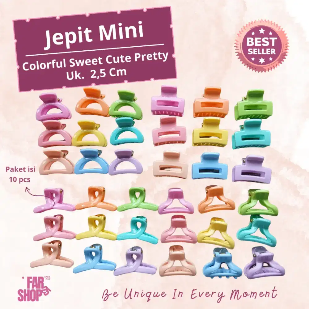 10 pcs Jepit Mini anak aneka bentuk dan warna Colorful Cute