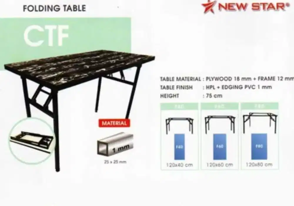Meja Lipat (Folding Table) New Star CTF Wood / Stone
