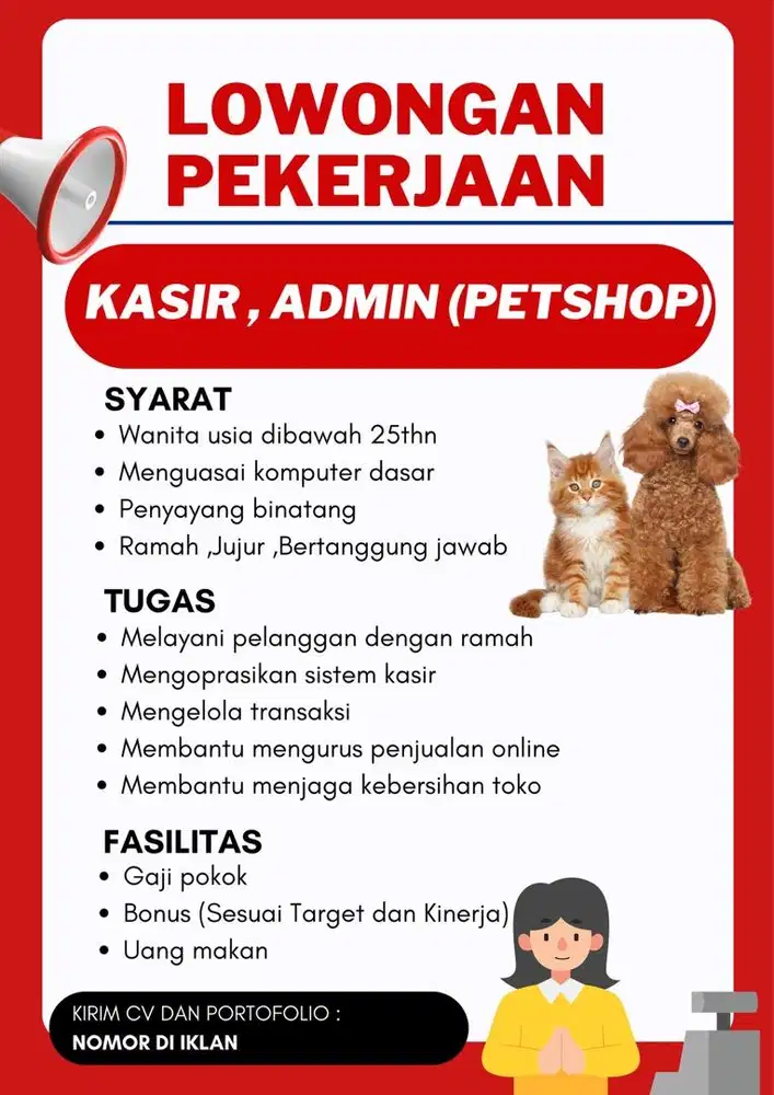 Lowongan Kasir dan Admin Petshop