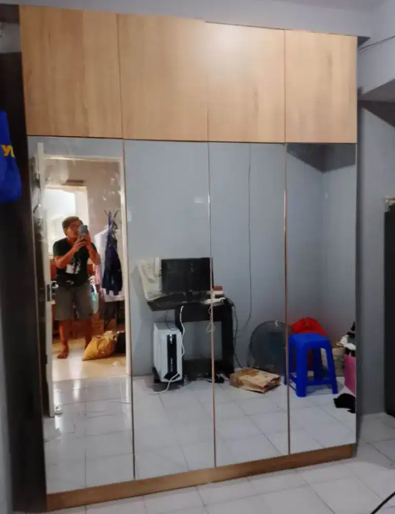 Ready Stock Lemari Pintu 4 Swing Full Cermin Kabinet Bayar Bisa COD