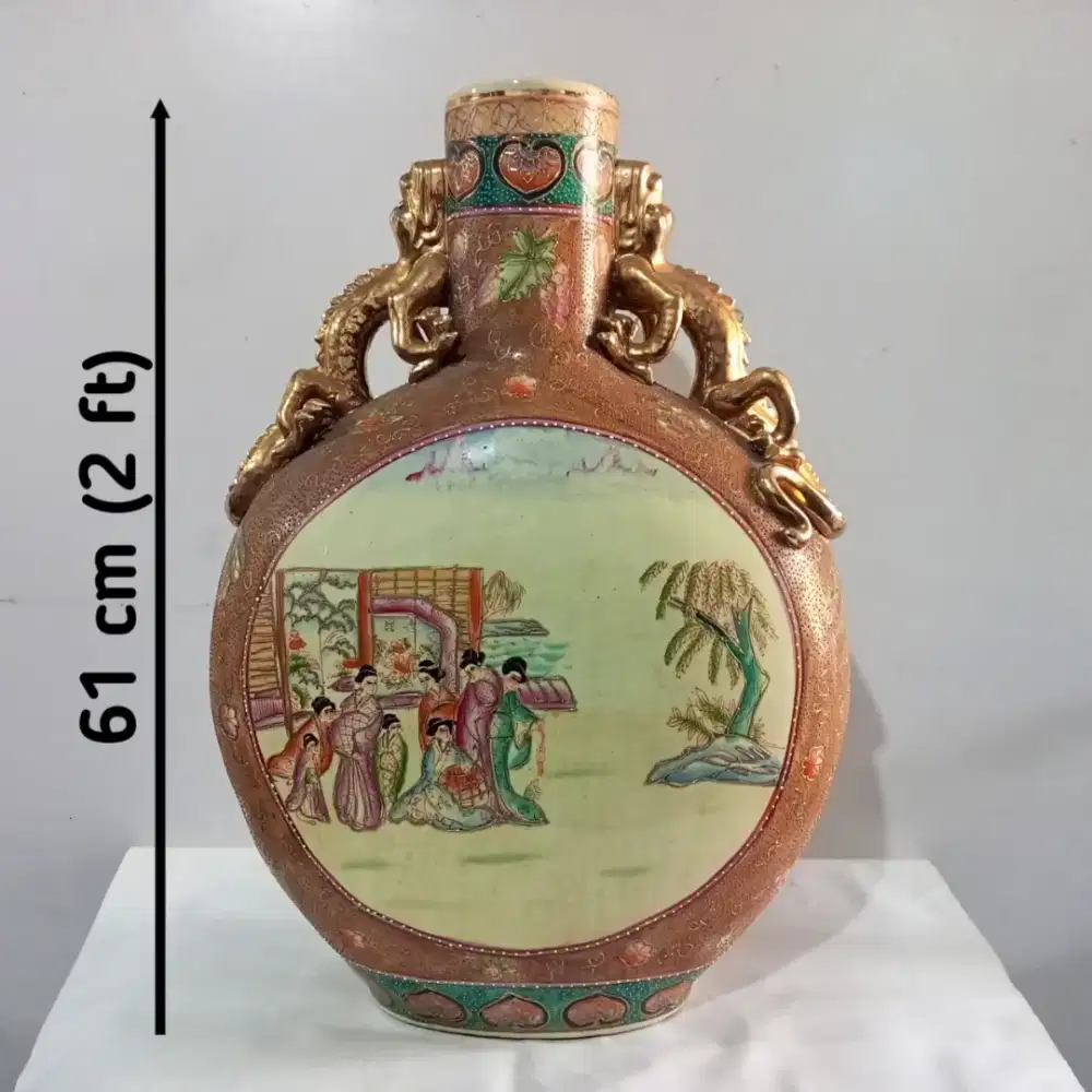 Vintage Vas Porcelain Gaya Famille Rose Tiongkok Painted Dekorasi Naga