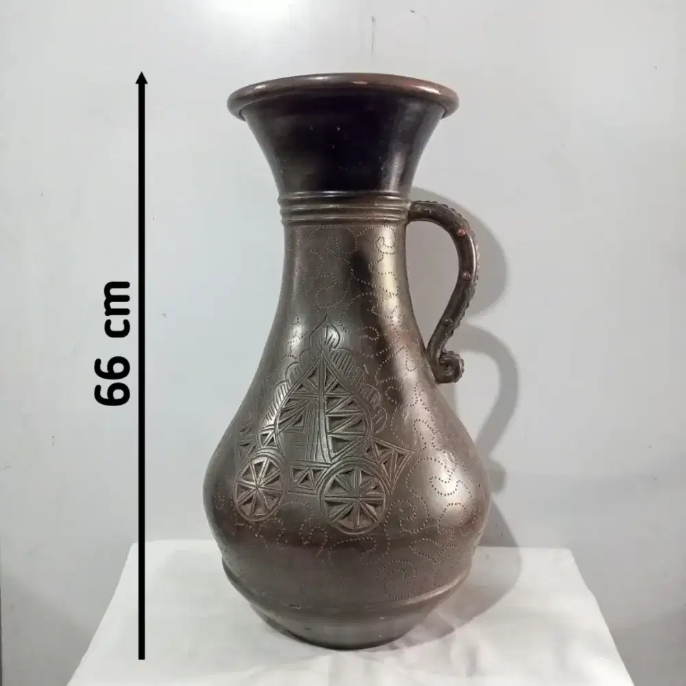 Guci Kendi Air Kuno Jumbo Motif Delman Full Ukir Halus Hias Vintage