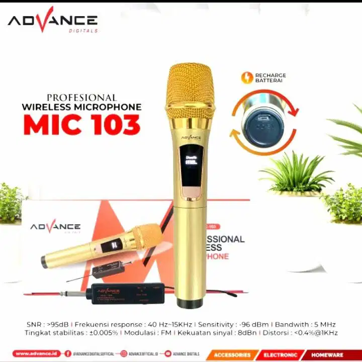 Mic Wireless Single Advance 103 microphone advance GOLD