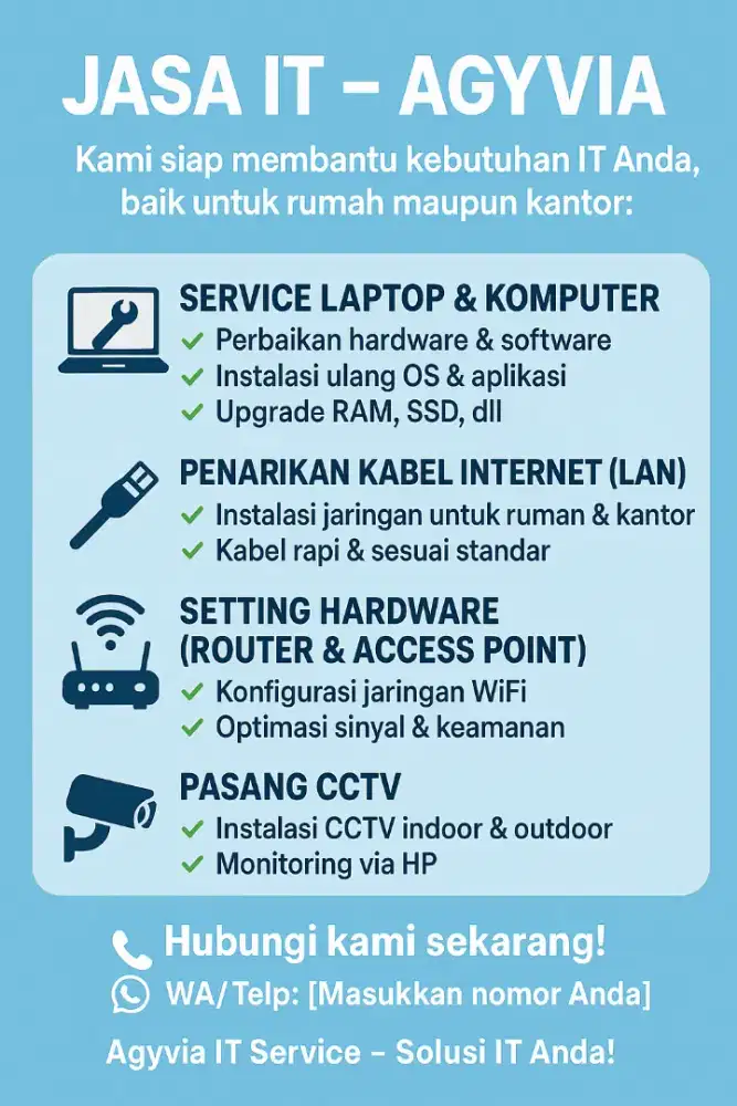 Jasa Service, Tarik kabel internet, Hardware &
CCTV