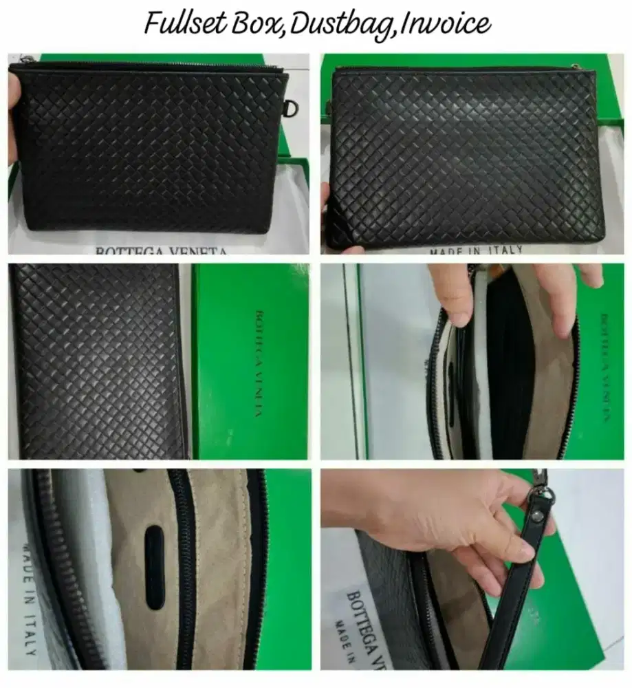 Clutch bottega bv calf leather hitam lengkap box tas tangan pria keren