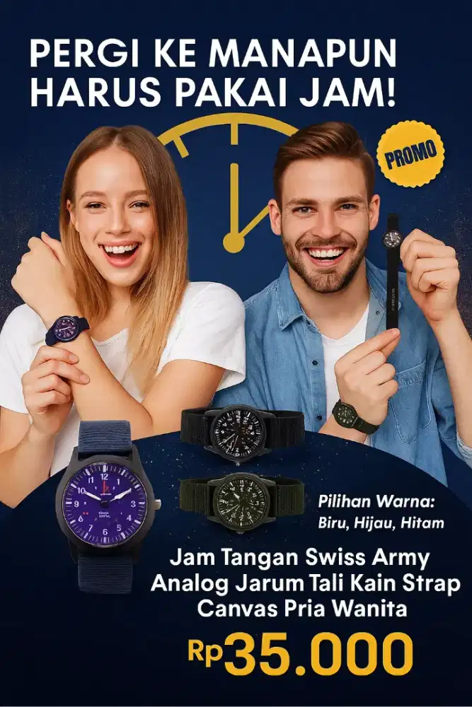 Jam Tangan Swiss Army Analog Jarum Tali Kain Strap Canvas Pria Wanita