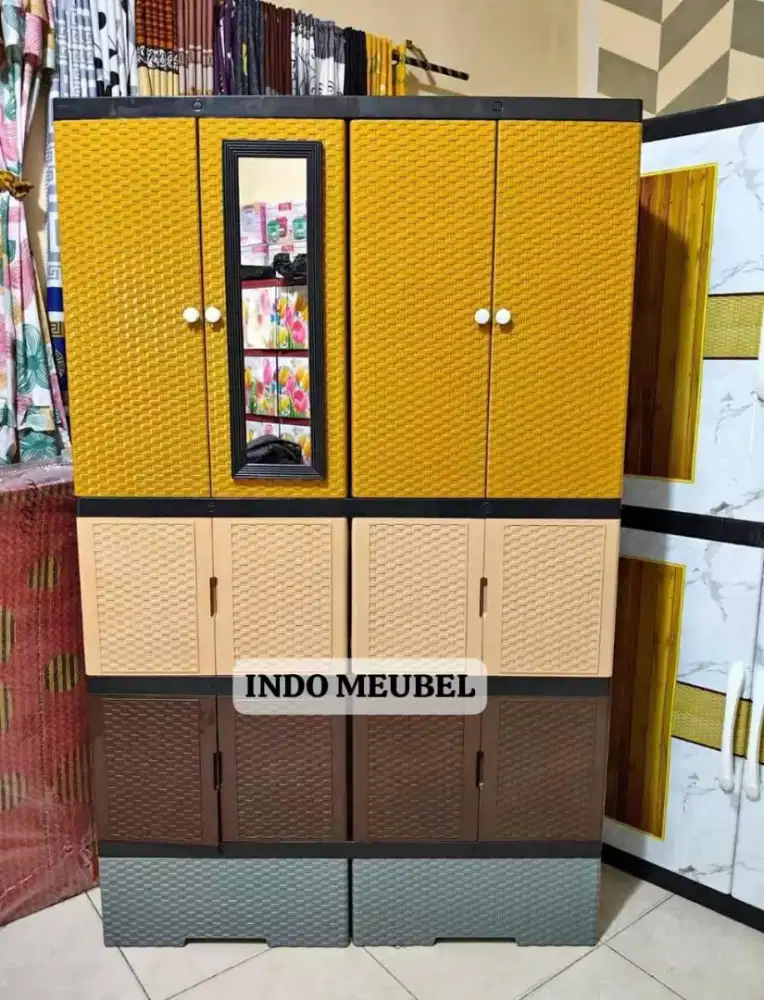 LEMARI PLASTIK 4 PINTU NEW MODERN ANTI BANNIR ANTI RAYAP