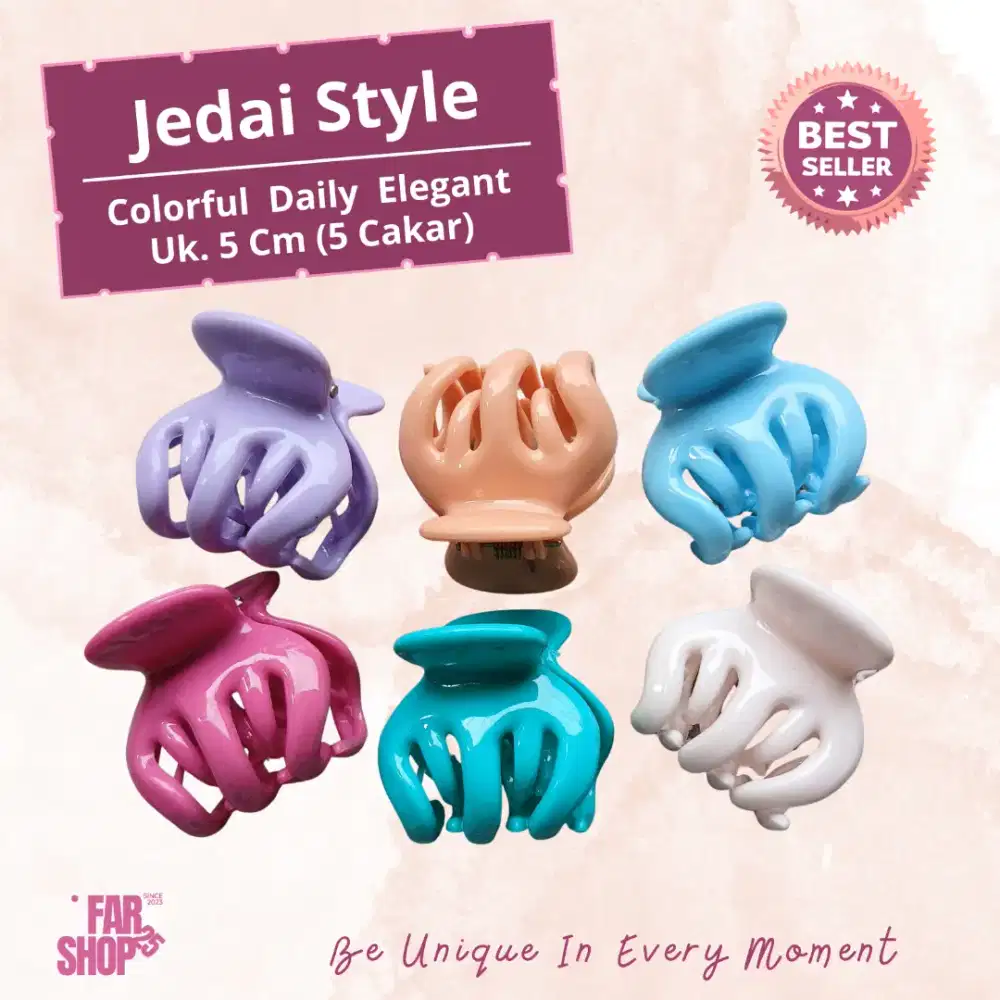 Jedai Jepitan rambut anak dewasa glossy Cm  dengan 5 Cakar Colorful