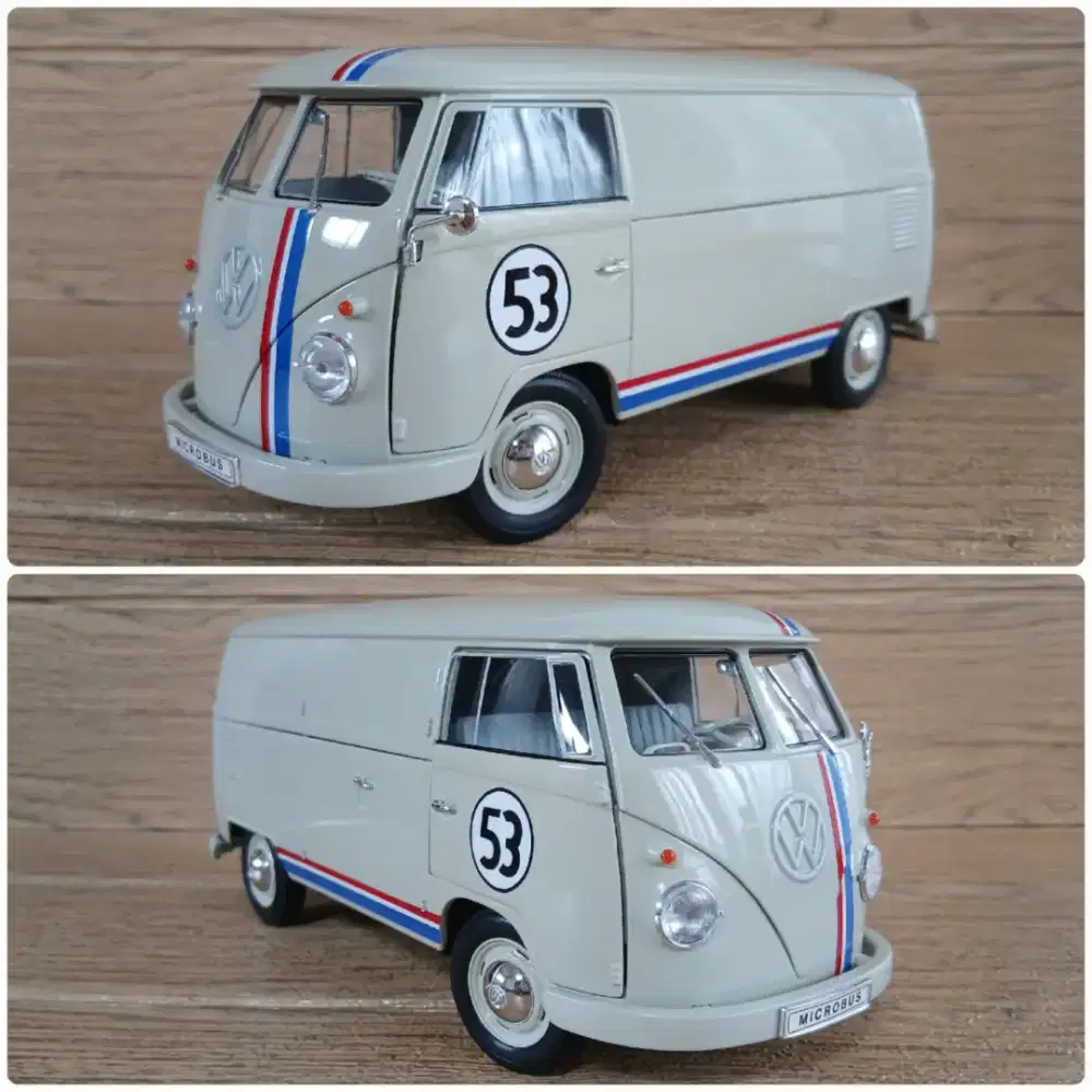Diecast/Miniatur VW Microbus Kombi Dakota Herbie skala 1:18