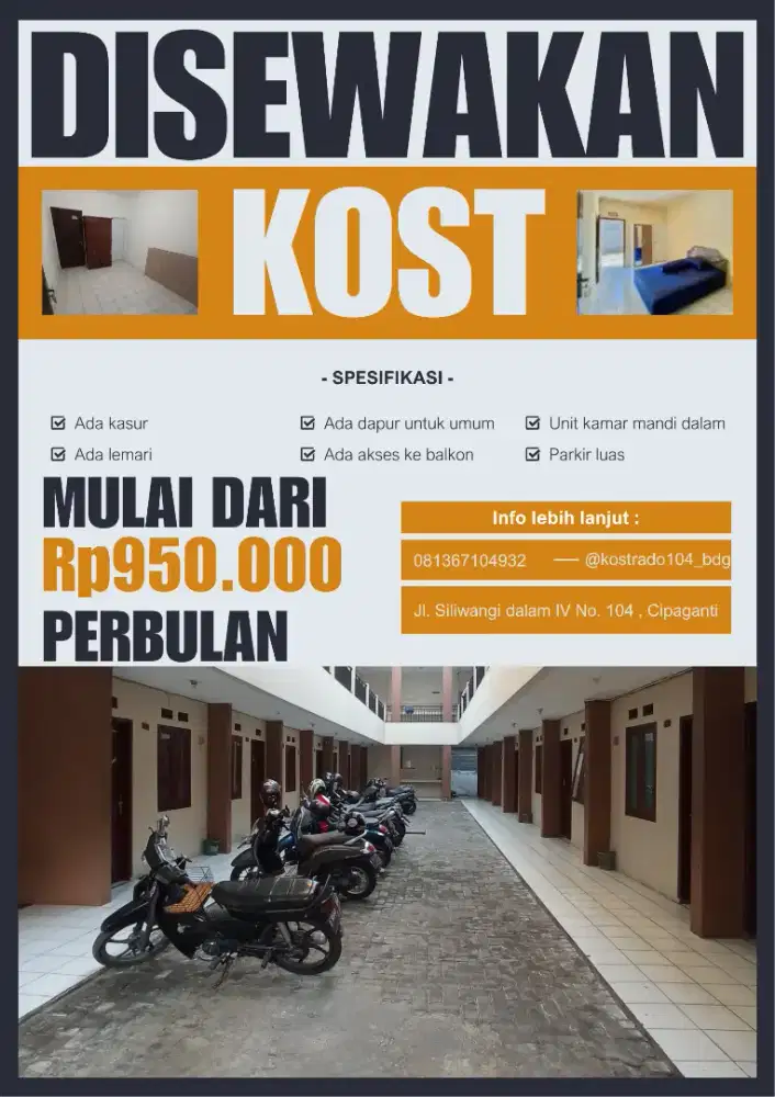 Rado 104 kost pria/wanita murah dan lengkap di tengah kota bandung