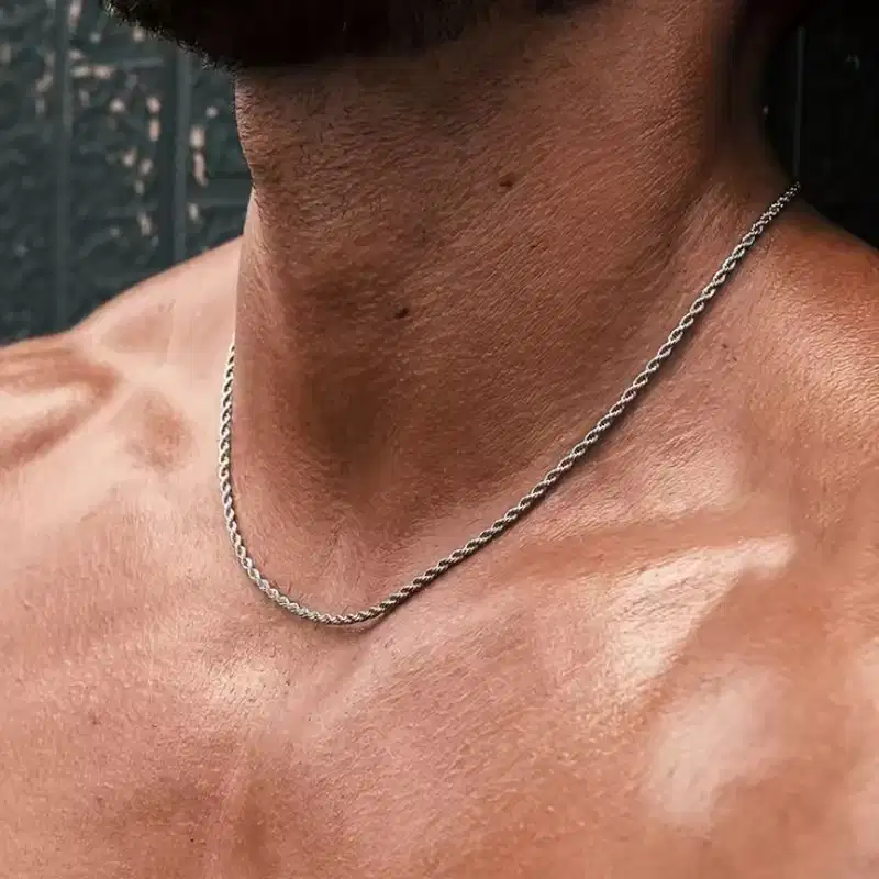 Kalung hitam titanium rantai pagar bulat simpel cowo cewe good kl32