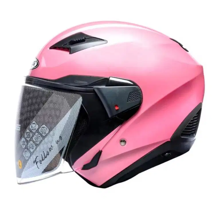 HELM ZEUS ZS 611 PINK GLOSSY HALF FACE DOUBLE VISOR