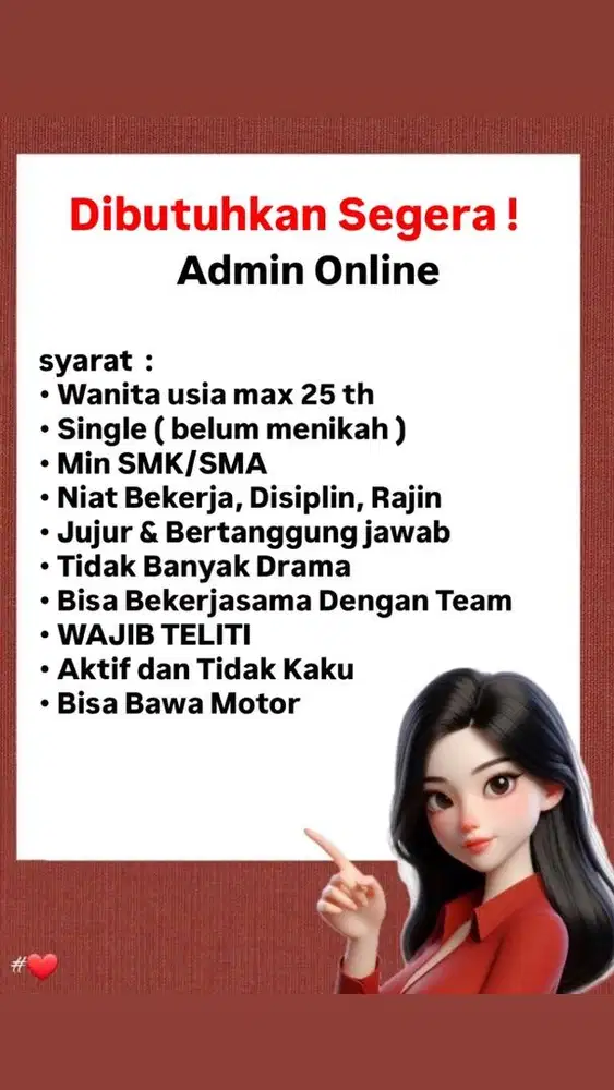 Dicari Admin Online Shop + Live