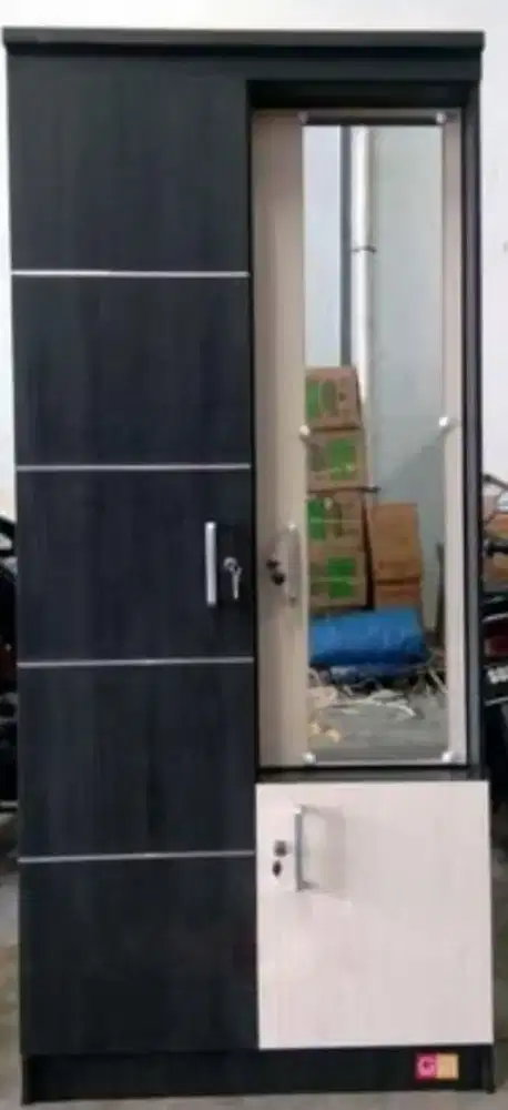 Lemari Pakaian 2P Kaca Masuk GM LP2KMB Dark Brown Sistem Knockdown