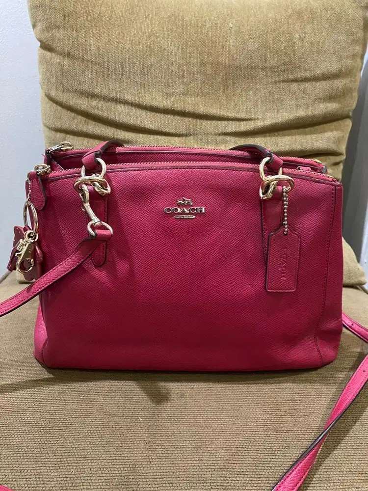Tas wanita coach handbag fuschia leather original