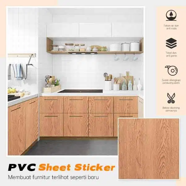 Sticker PVC Sheet Interior Film Pelapis Furniture Dinding Motif Kayu