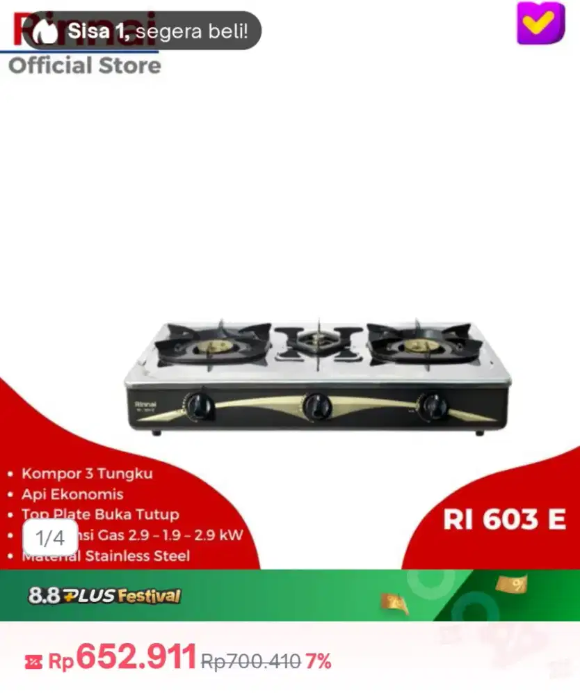 Kompor Rinnai 3 tungku second