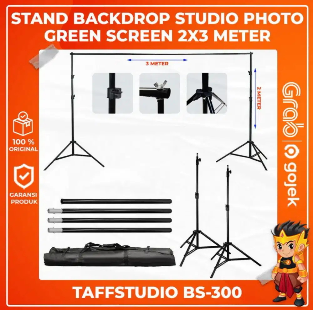 STAND BACKDROP STUDIO PHOTO GREEN SCREEN 2x3 mtr TAFF STIDO
