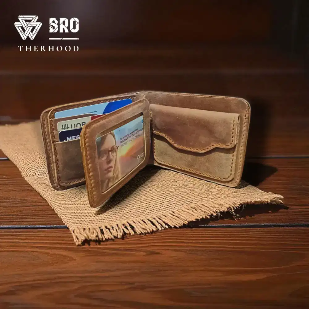 Dompet pria trifold kulit sapi asli jahitan tangan DB06