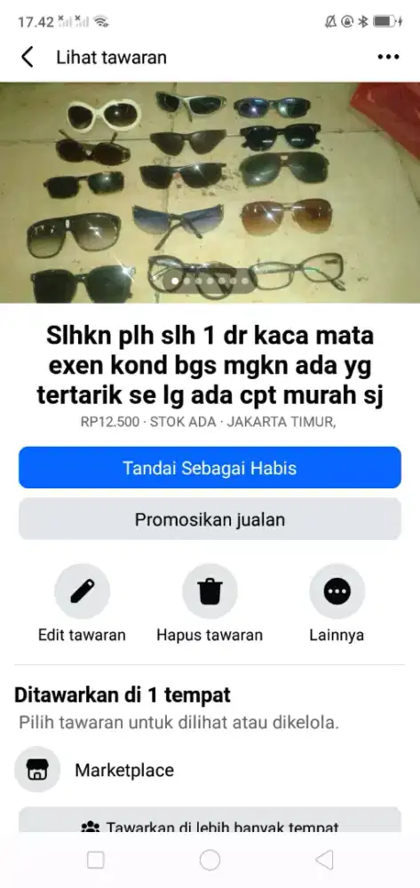 Slhkn plh slh 1 dr kaca mata exen kond bgs hrg murah sj cpt dpt yah