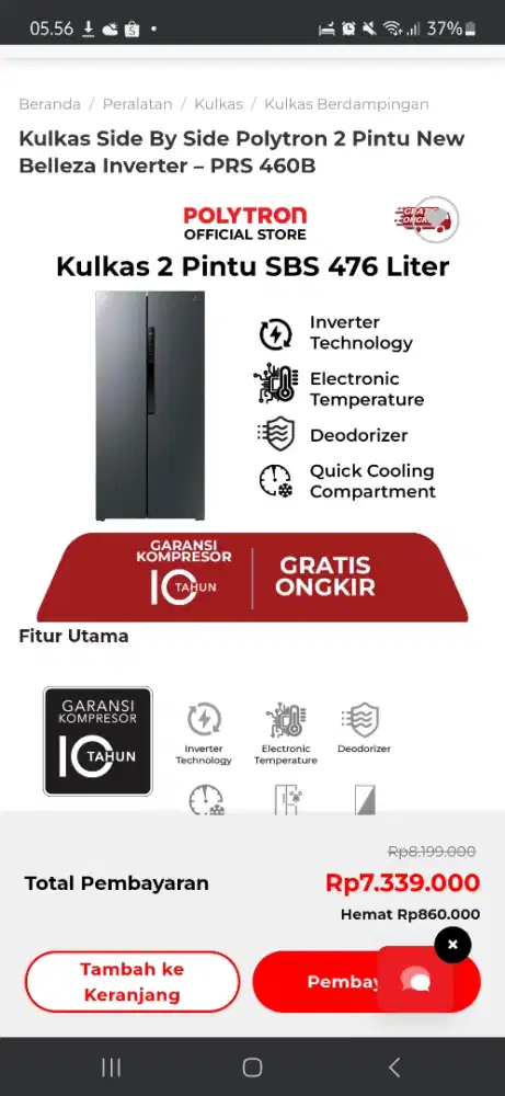 Kulkas polytron side by side