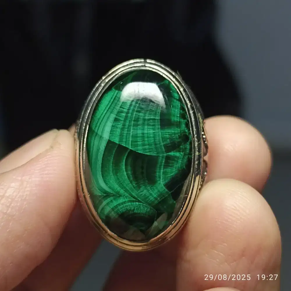 Cincin batu bulu merak malachite big size