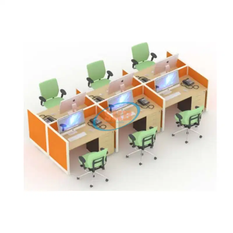 PARTISI KANTOR WORKSTATION FULL FABRIC T. 100 CM 6 STAFF BERHADAPAN