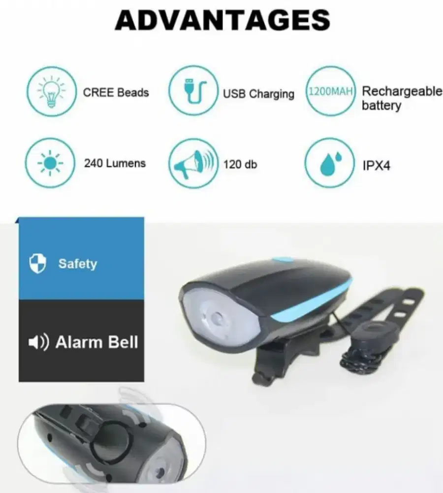 TaffLED Lampu Sepeda LED Cree dengan Klakson Rechargeable XPG 7588