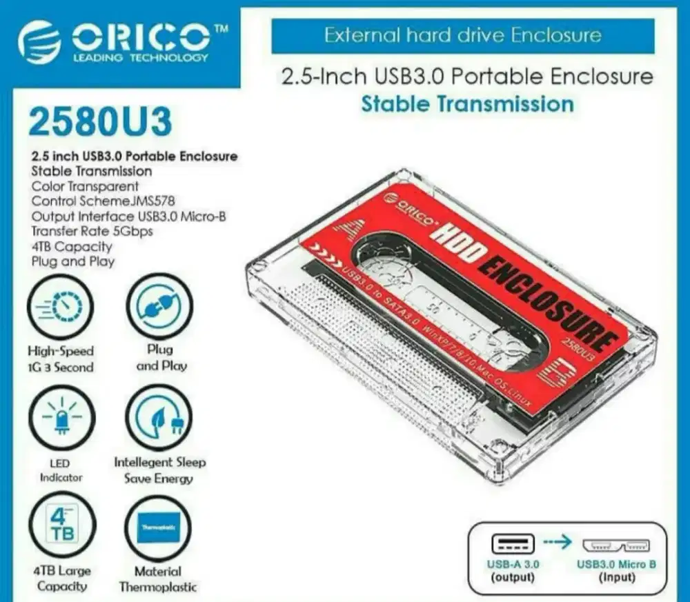 Orico 2580U3 HDD 2.5 SSD Enclosure Case Wadah Ori