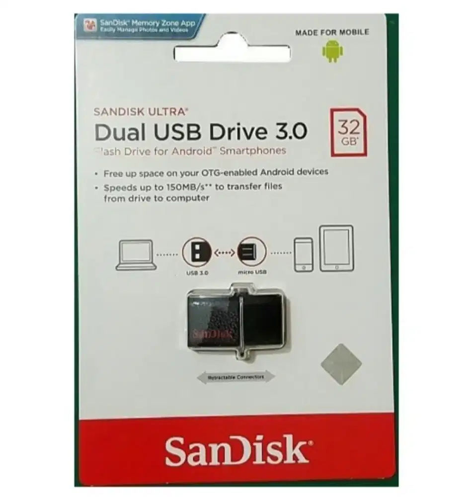 SanDisk OTG USB 3.0 32GB Atau CZ50 USB 2.0 64GB Hitam Ori