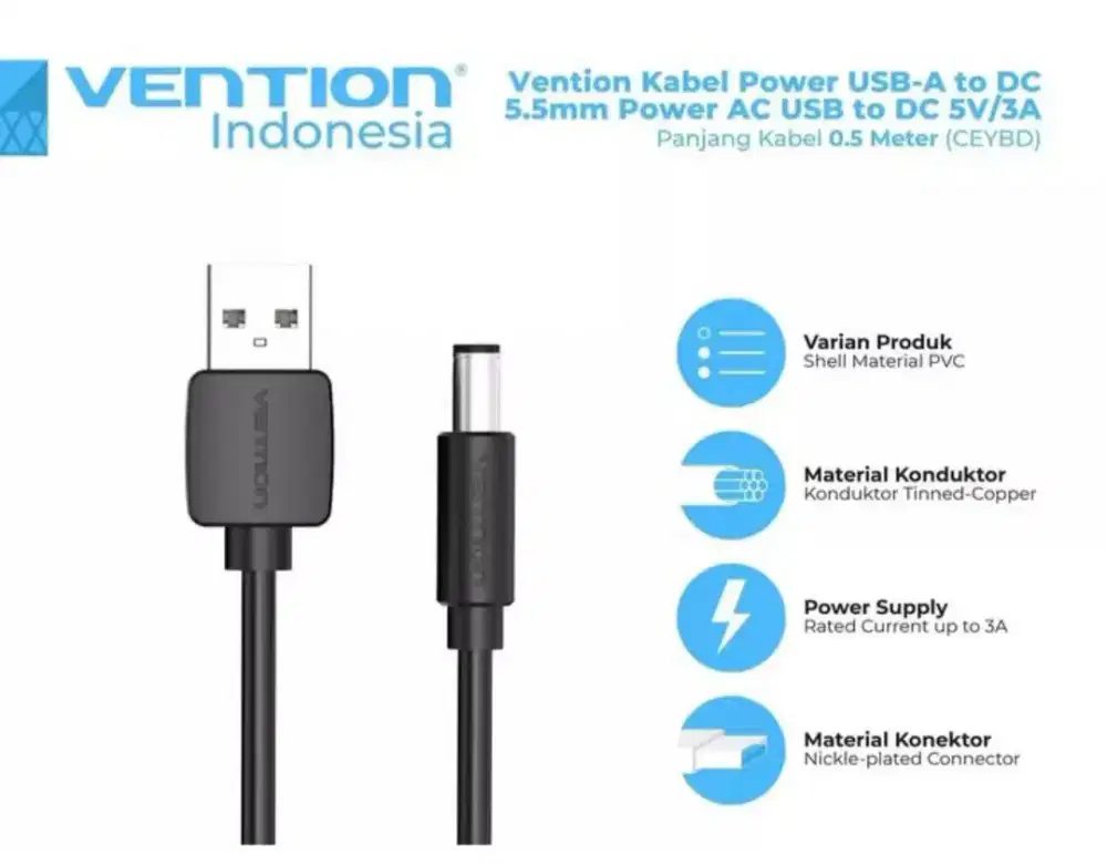 Vention Cable USB A to DC 5.5mm Panjang 1m Ori