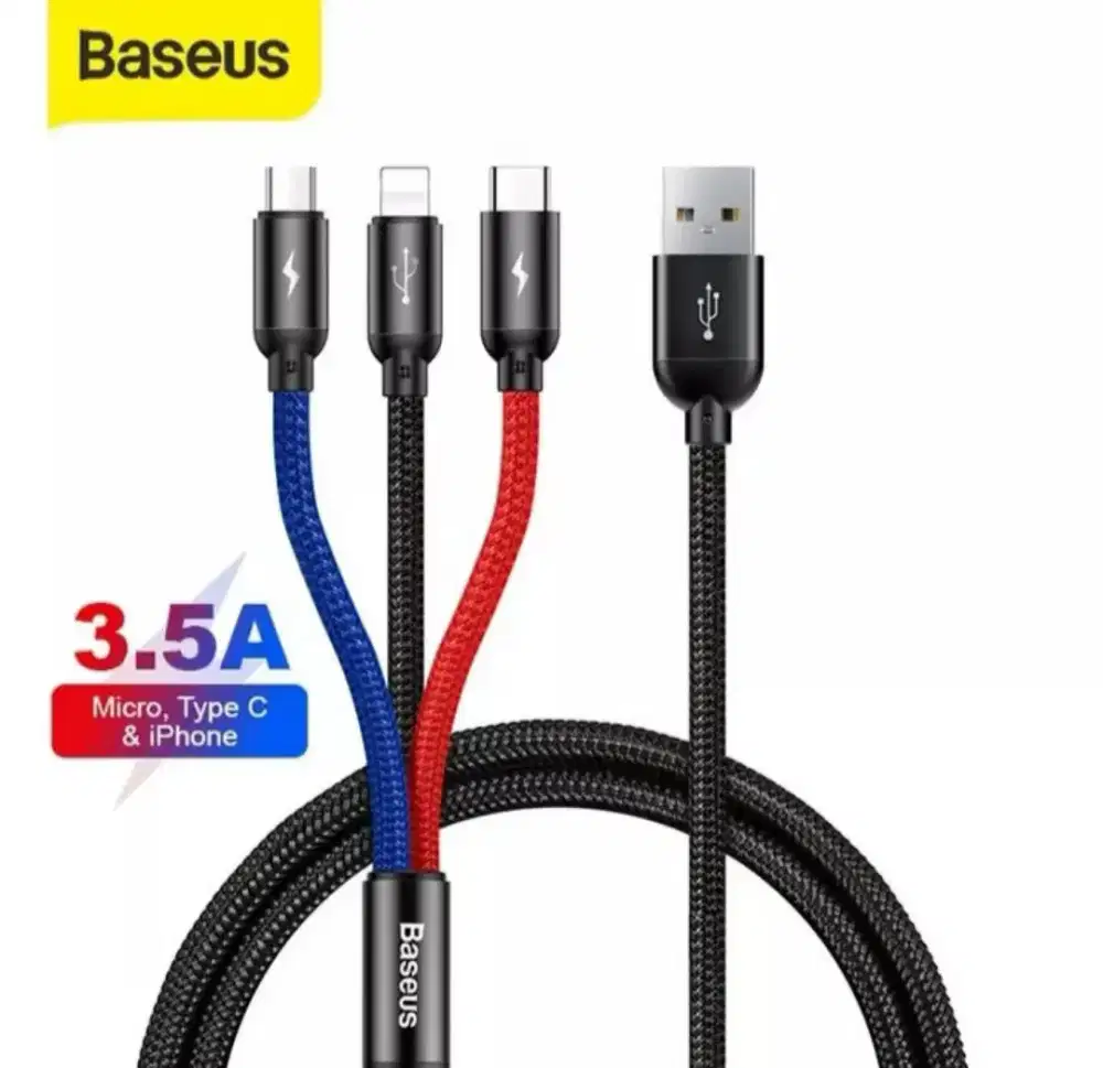 Baseus 3 in 1 Cable Charging Panjang 120cm Ori