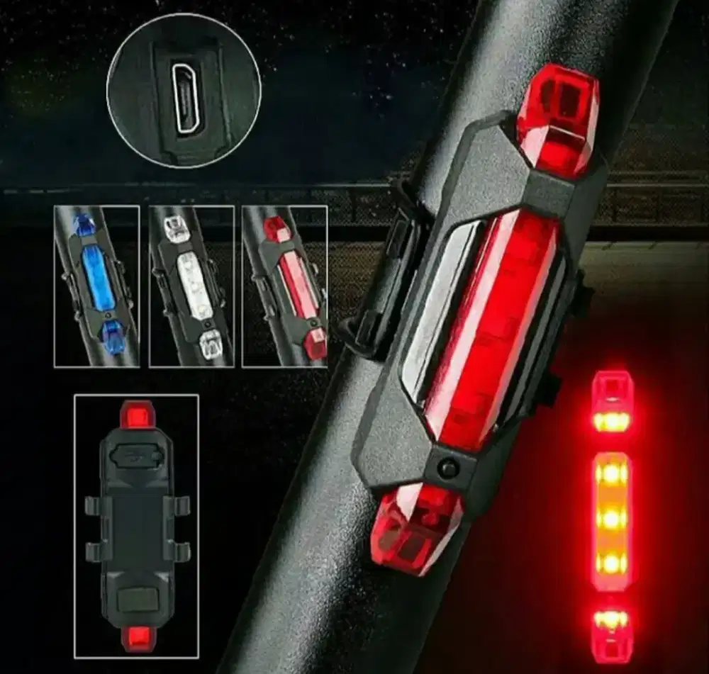 2 Pcs Lampu Sepeda 5 LED Rechargeable Warna Merah