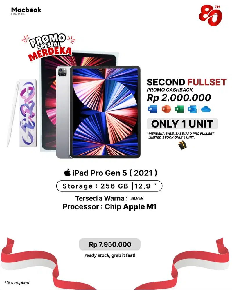 Second Fullset iPad Pro 5 2021 Storage 256gb Apple M1