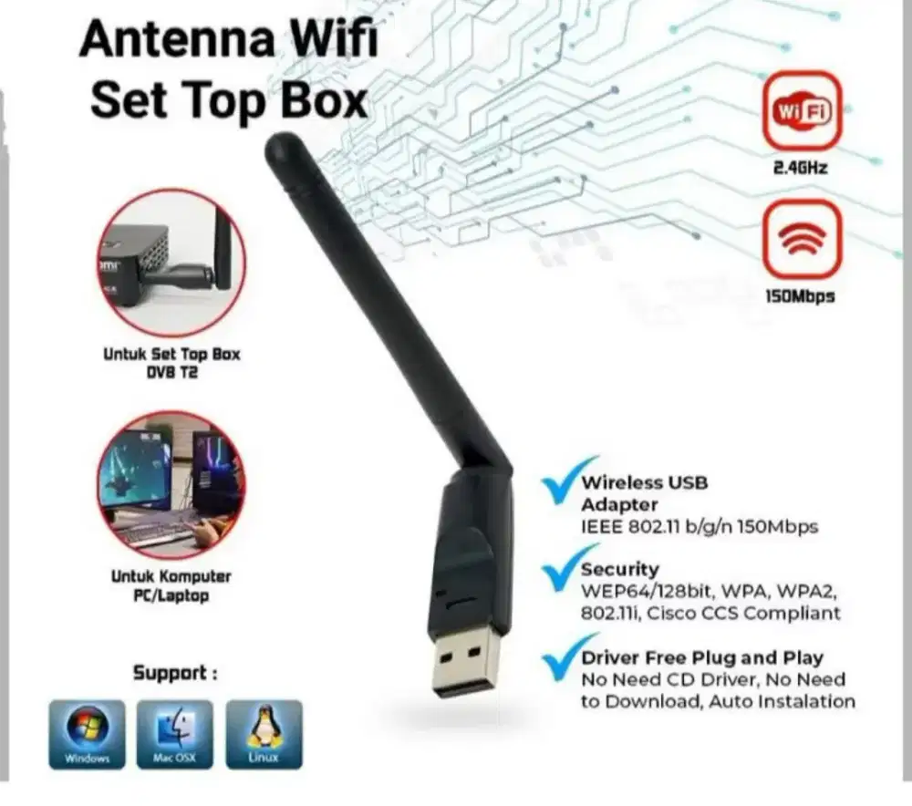USB WiFi Dongle Mediatek MT7601 Upto 150Mbps Plug & Play
