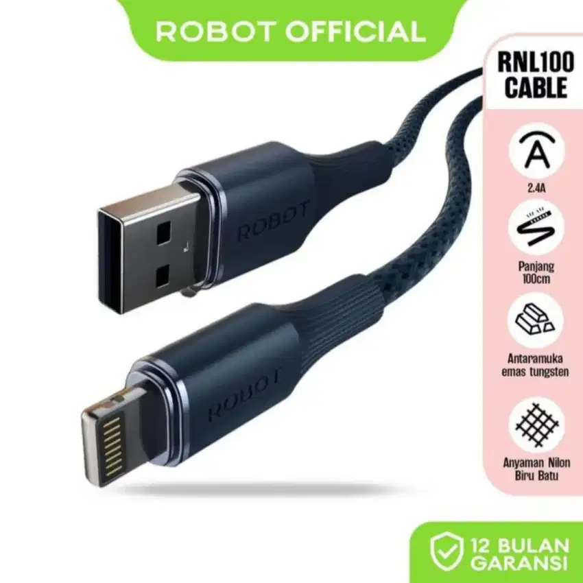 kabel charger kabel data ROBOT RNL100 USB-A to lightning 2,4A support